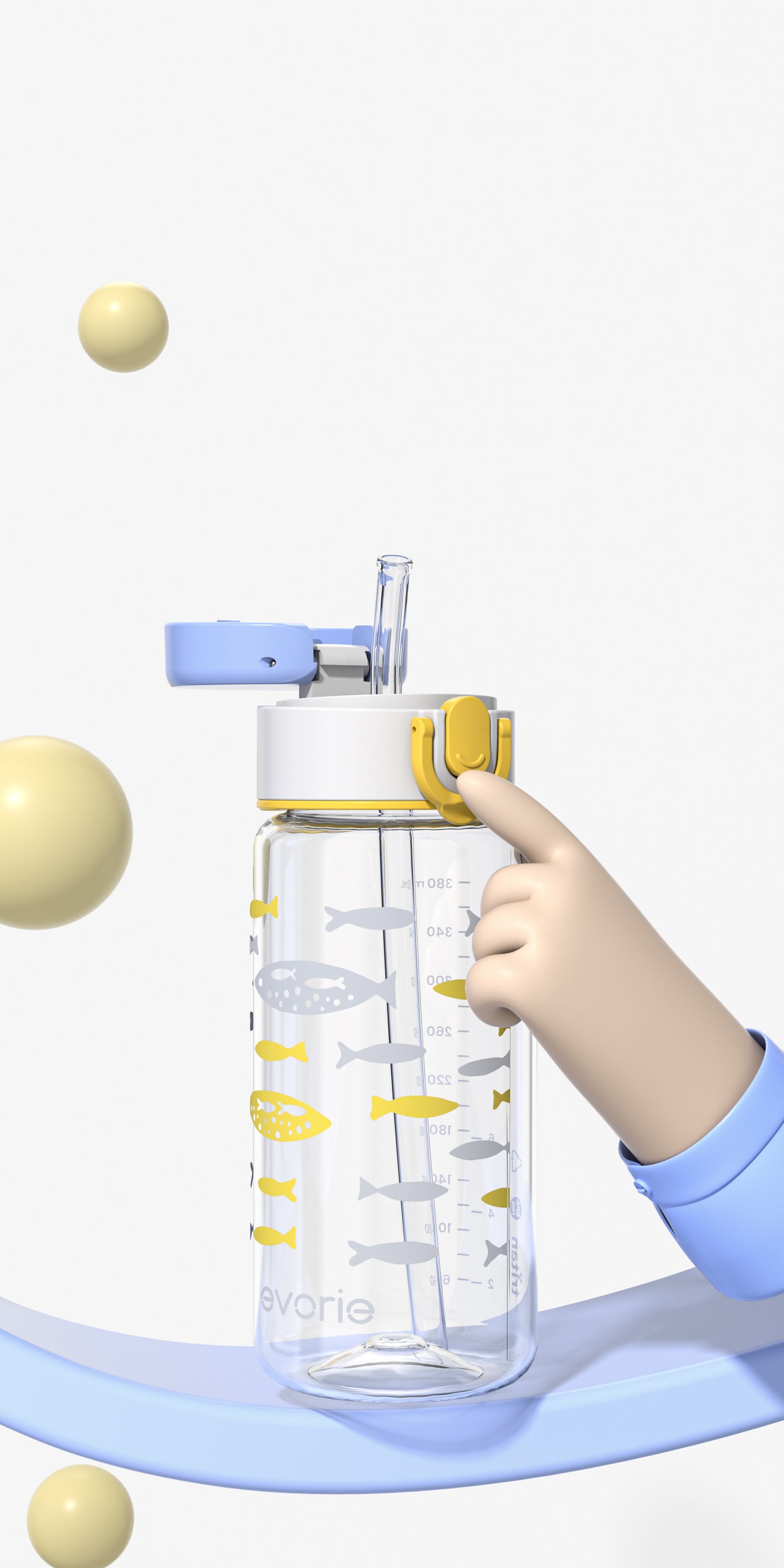 Evorie Tritan Kids Straw Water Bottle 380mL, Fish Abundance