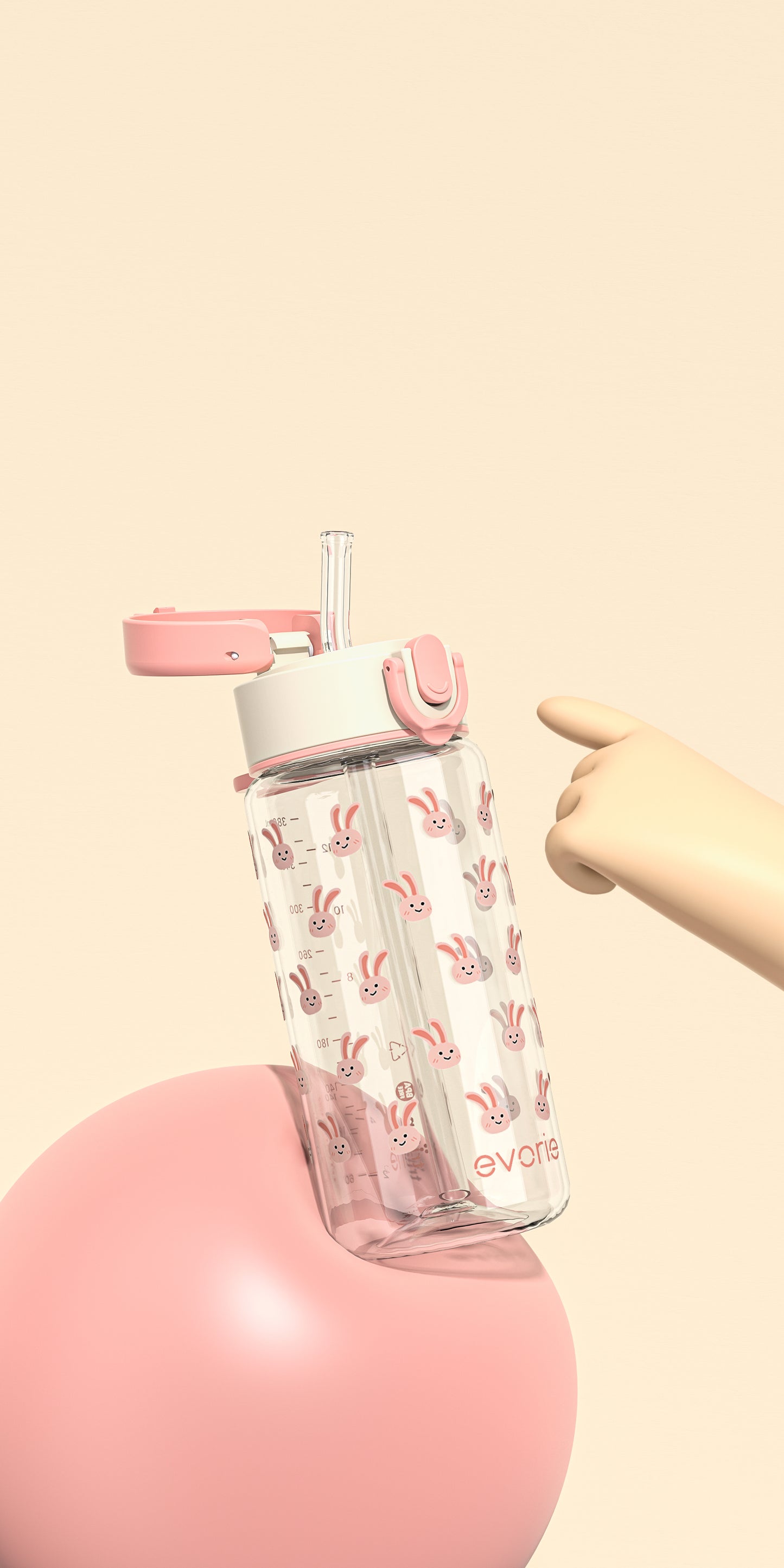 Evorie Tritan Kids Straw Water Bottle 380mL, Sweet Pink