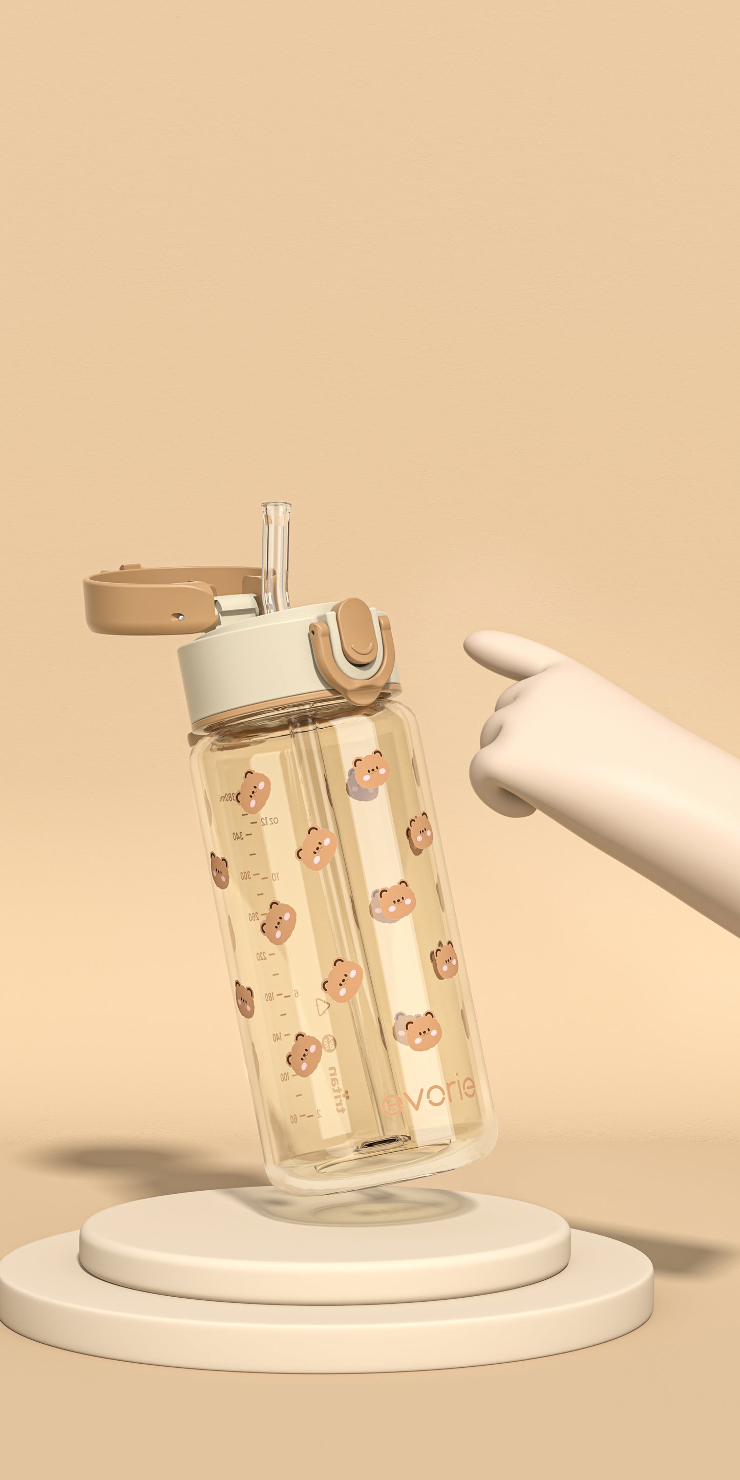 Evorie Tritan Kids Straw Water Bottle 380mL, Honey Bear