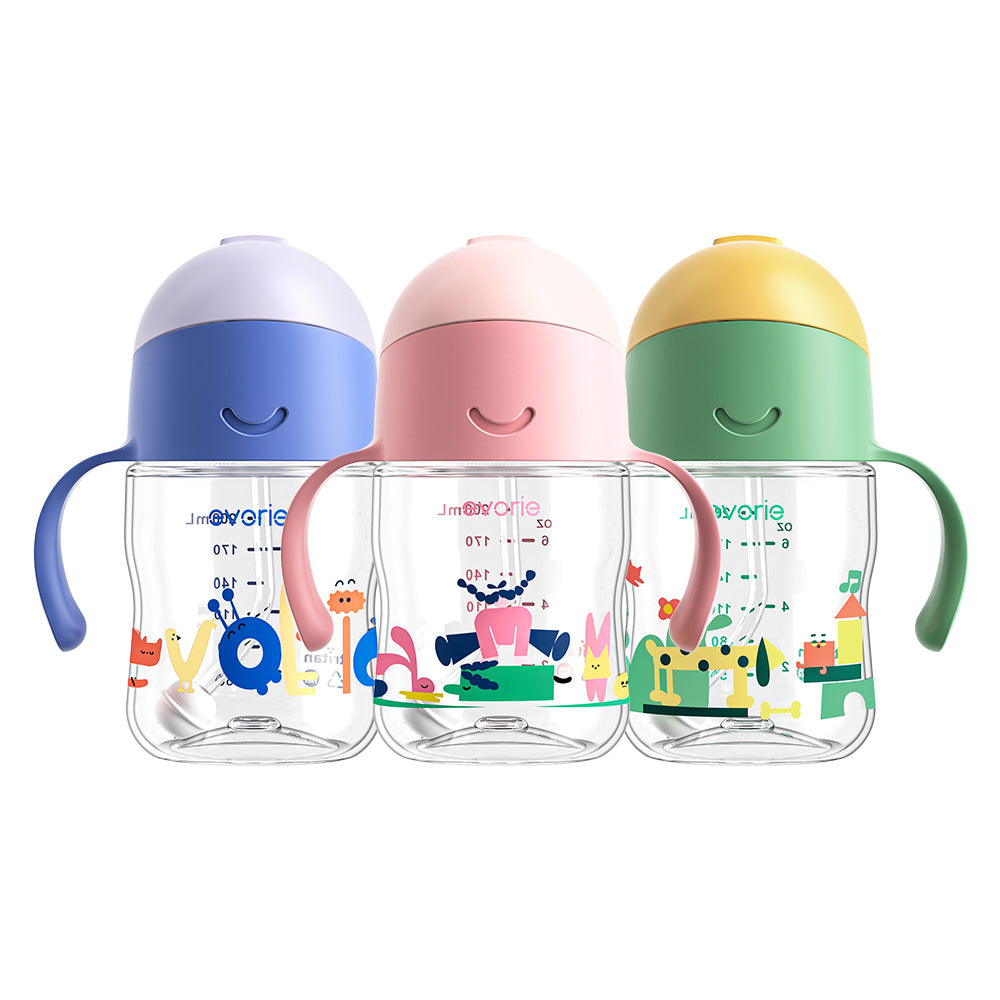 Evorie Tritan Baby 360 Straw Water Bottle Sippy Cup 200mL, Pink Explorer