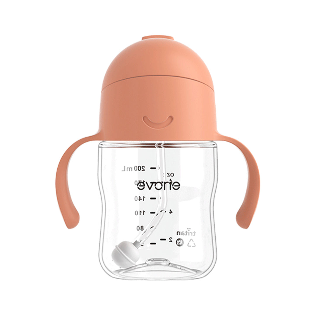 Evorie Tritan Baby 360 Straw Water Bottle Sippy Cup 200mL, Coral Pink