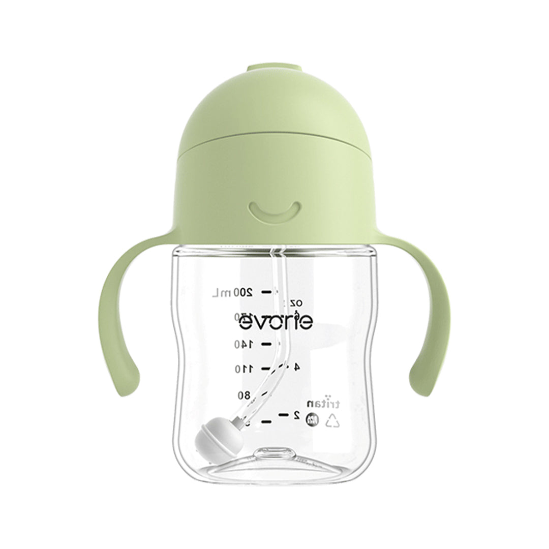 Evorie Tritan Baby 360 Straw Water Bottle Sippy Cup 200mL, Light Matcha