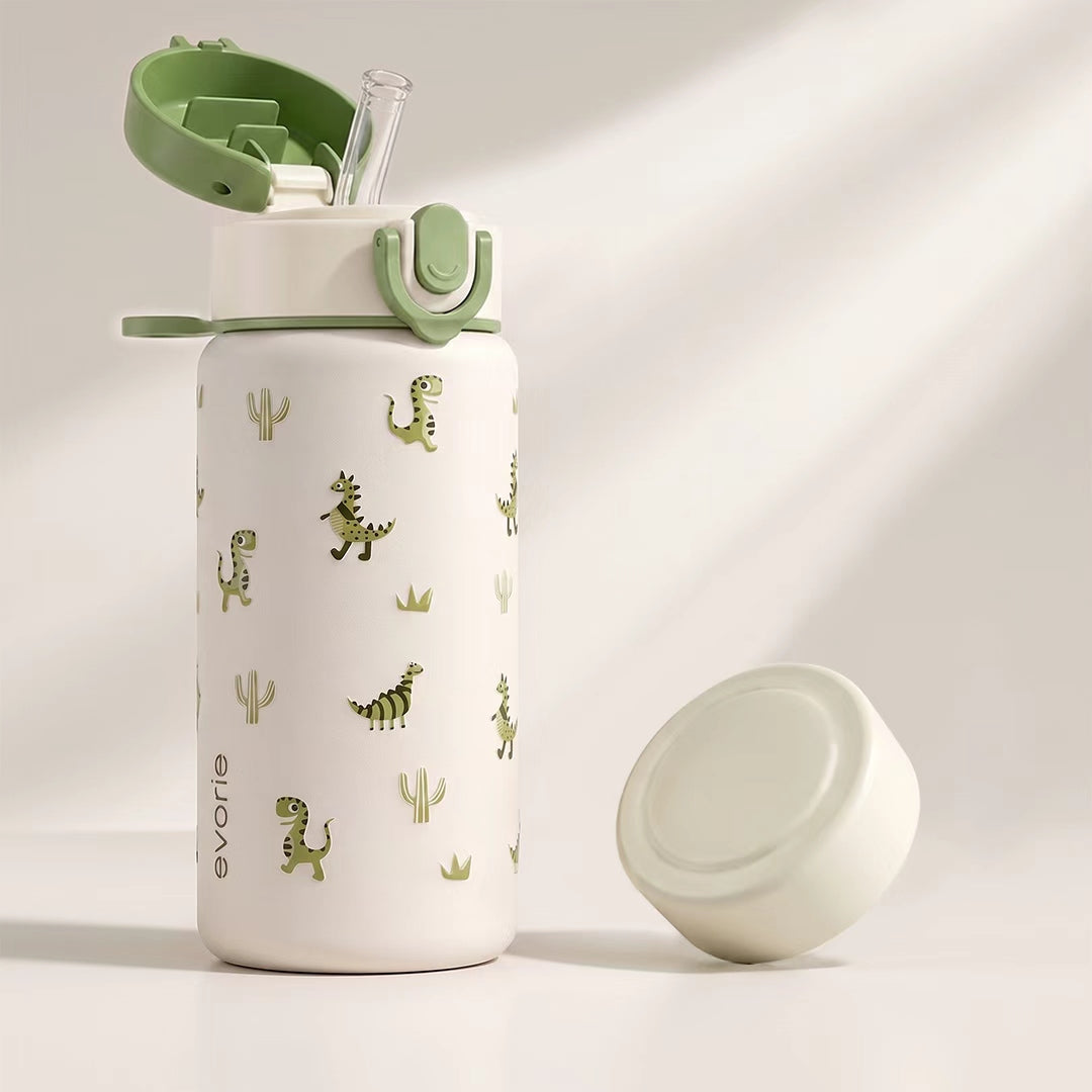 Stainless Steel Vacuum Bottle 380mL, Green Dino