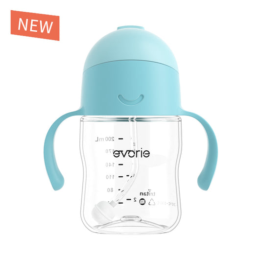 Evorie Tritan Baby 360 Straw Water Bottle Sippy Cup 200mL, Sky Blue