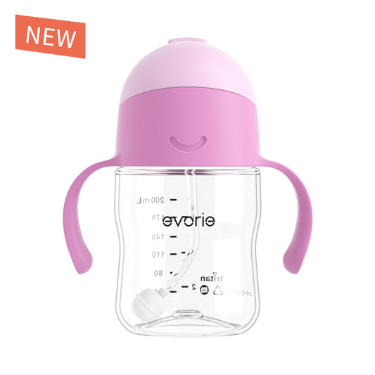 Evorie Tritan Baby 360 Straw Water Bottle Sippy Cup 200mL, Soft Lavender