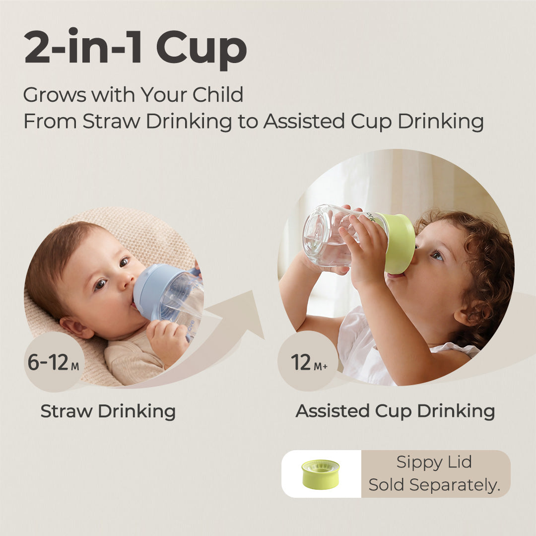 Evorie Tritan Baby 360 Straw Water Bottle Sippy Cup 200mL, Coral Red