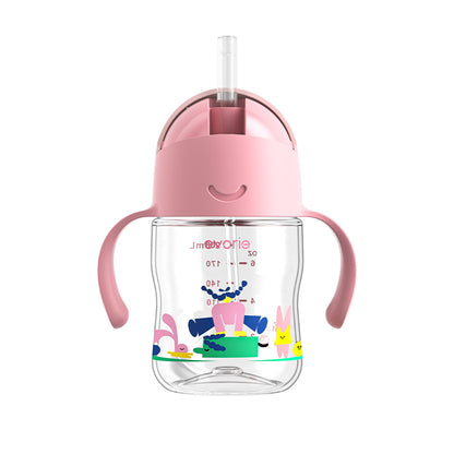 Evorie Tritan Baby 360 Straw Water Bottle Sippy Cup 200mL, Pink Explorer