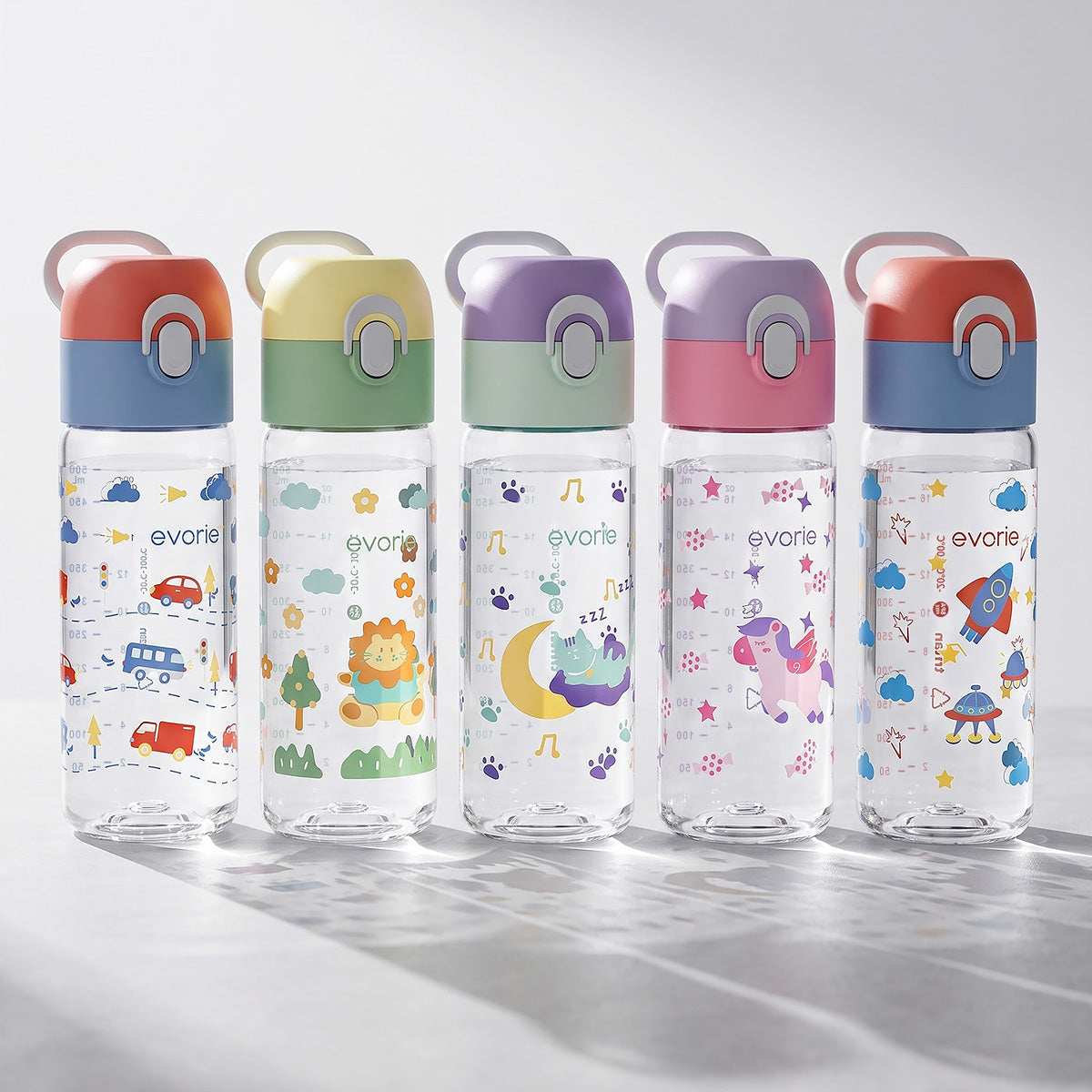 Evorie Tritan Kids Drinking Spout Water Bottle 500mL, Happy Driver