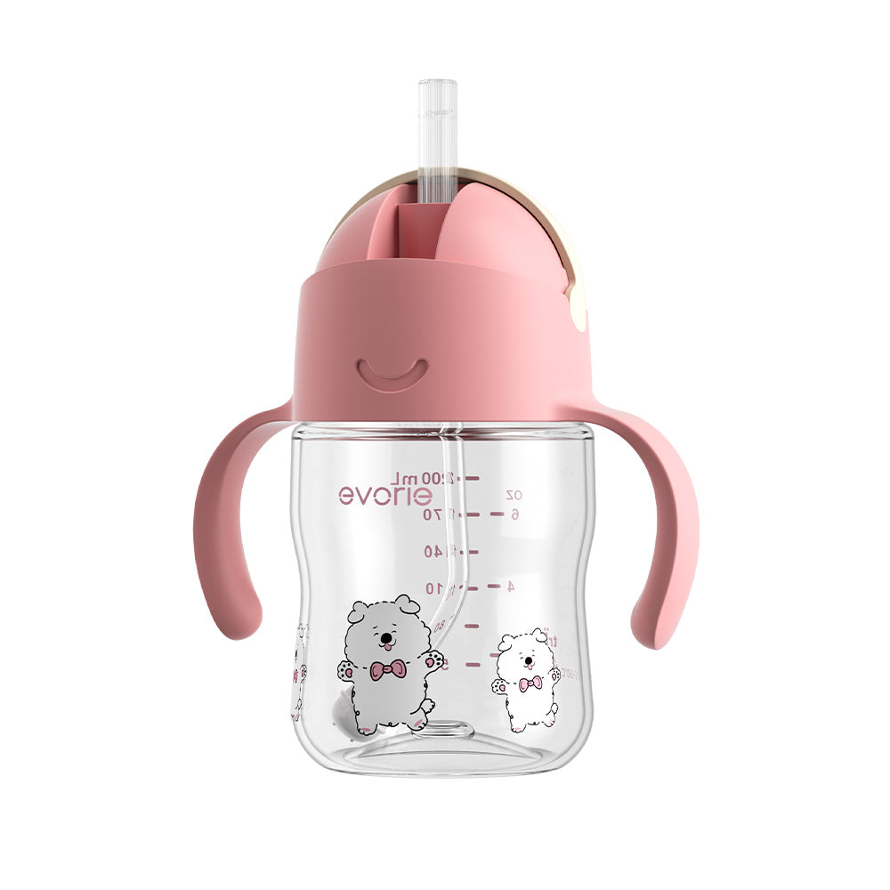Evorie Tritan Baby 360 Straw Water Bottle Sippy Cup 200mL, Sweet Pup