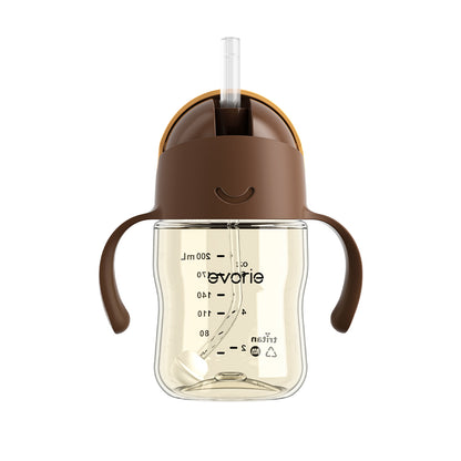 Evorie Tritan Baby 360 Straw Water Bottle Sippy Cup 200mL, Coffee