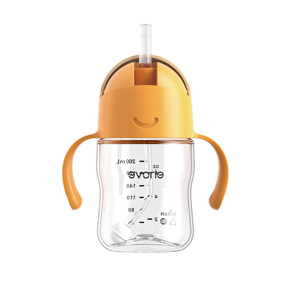 Evorie Tritan Baby 360 Straw Water Bottle Sippy Cup 200mL, Apricot