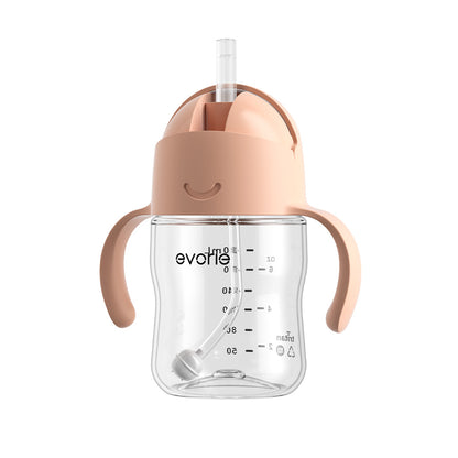 Evorie Tritan Baby 360 Straw Water Bottle Sippy Cup 200mL, Peach Pink
