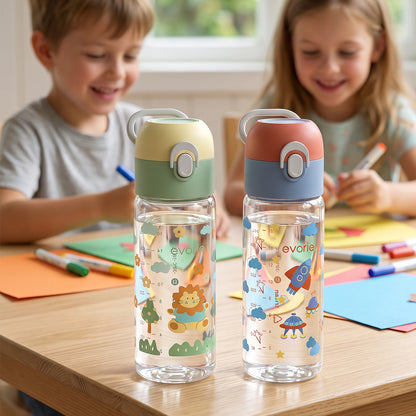 Evorie Tritan Kids Drinking Spout Water Bottle 500mL, Jungle Lion