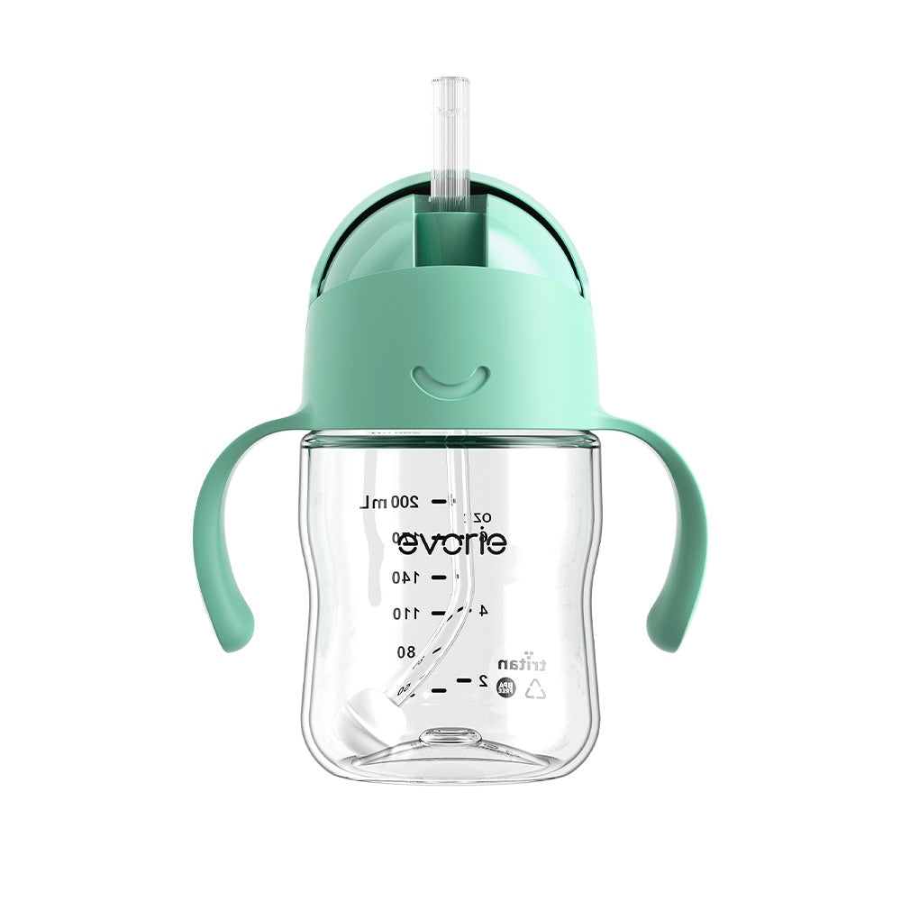 Evorie Tritan Baby 360 Straw Water Bottle Sippy Cup 200mL, Mint