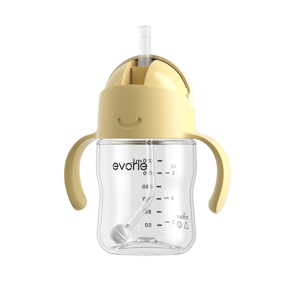 Evorie Tritan Baby 360 Straw Water Bottle Sippy Cup 200mL, Lemon Yellow