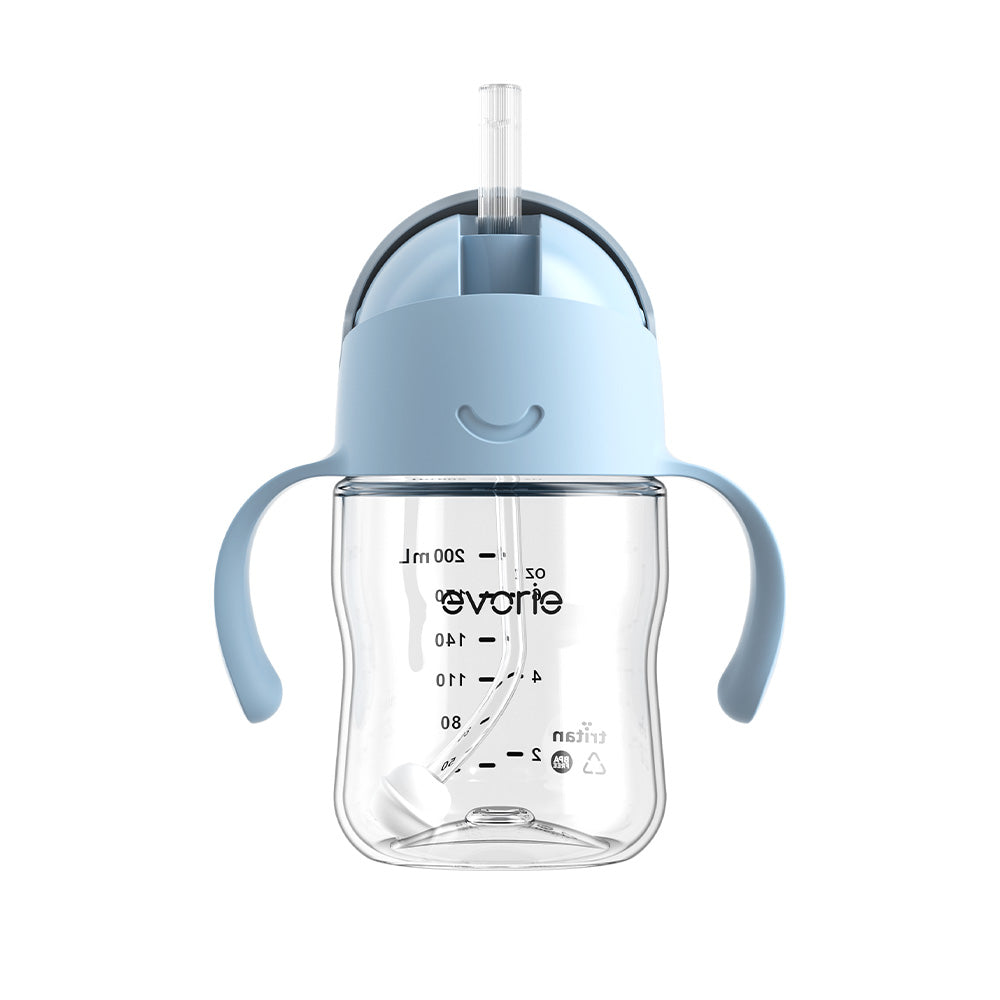 Evorie Tritan Baby 360 Straw Water Bottle Sippy Cup 200mL, Bluemoon