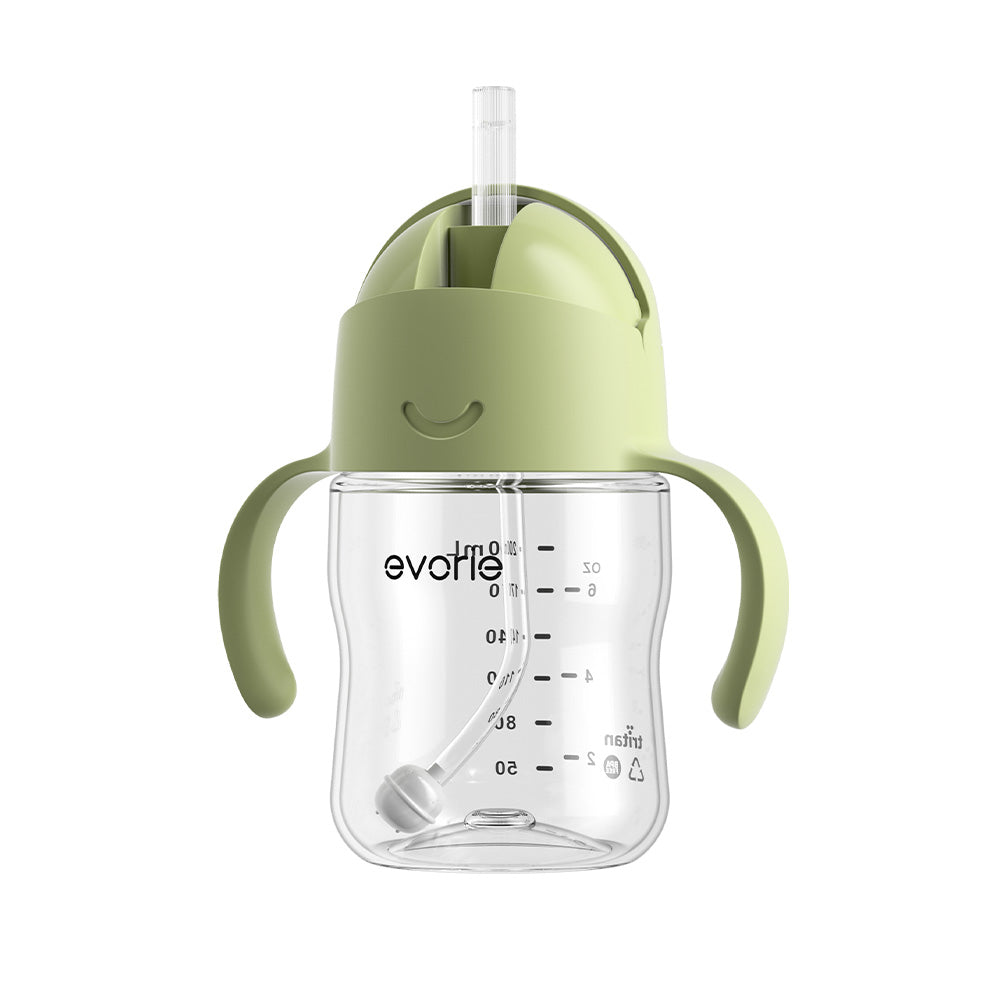 Evorie Tritan Baby 360 Straw Water Bottle Sippy Cup 200mL, Light Matcha