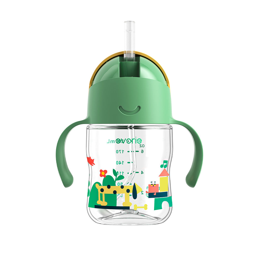Evorie Tritan Baby 360 Straw Water Bottle Sippy Cup 200mL, Green Explorer