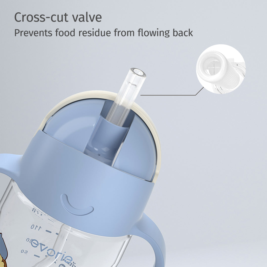 Evorie Tritan Baby 360 Straw Water Bottle Sippy Cup 200mL, Cool Pup