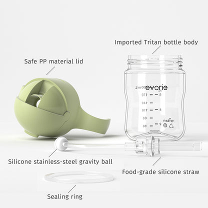 Evorie Tritan Baby 360 Straw Water Bottle Sippy Cup 200mL, Light Matcha