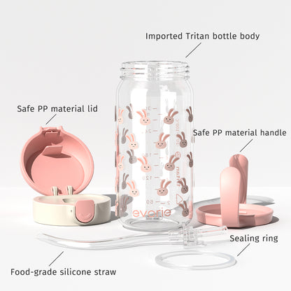 Evorie Tritan Kids Straw Water Bottle Mug 300mL, Sweet Pink
