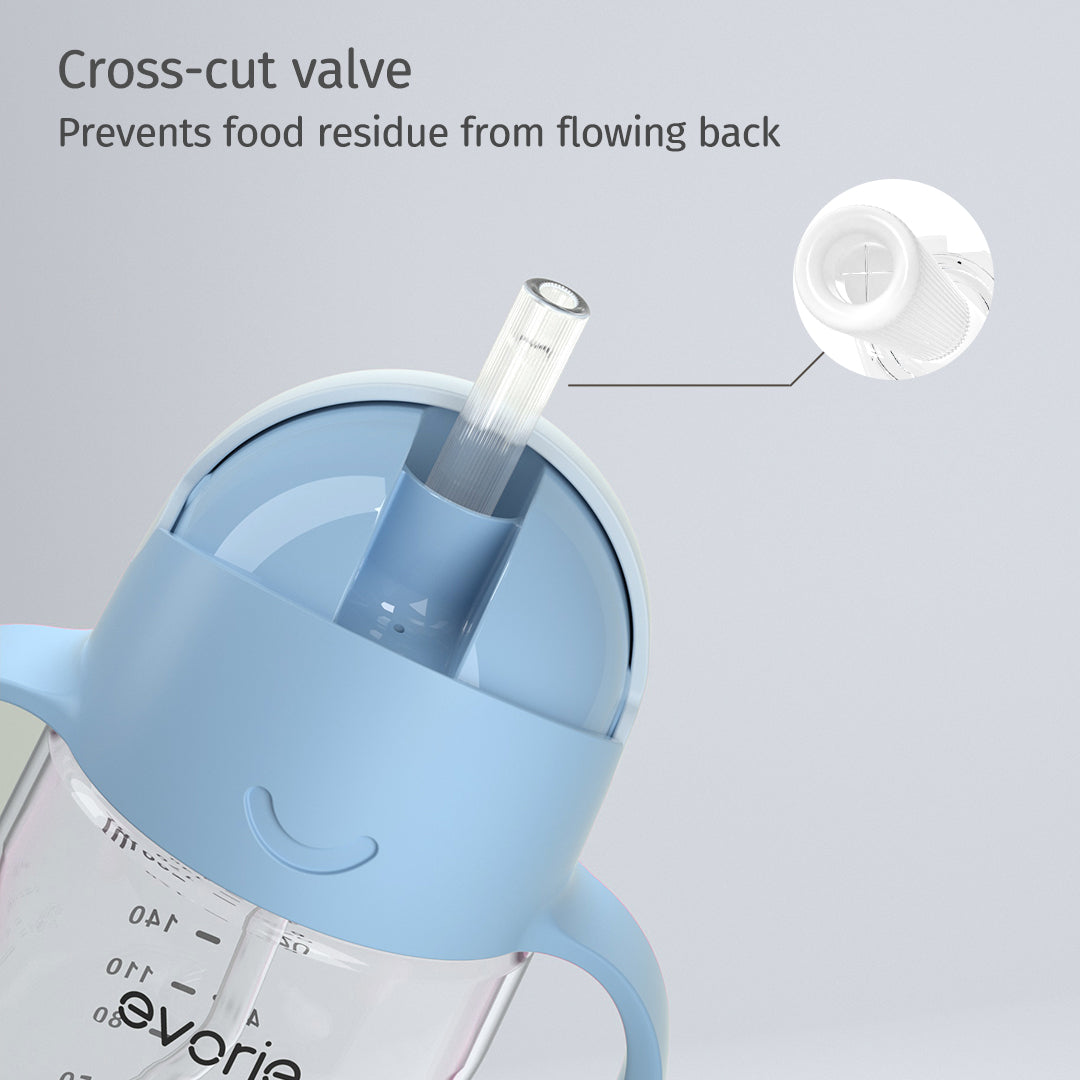 Evorie Tritan Baby 360 Straw Water Bottle Sippy Cup 200mL, Bluemoon