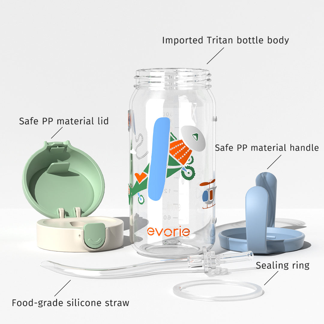 Evorie Tritan Kids Straw Water Bottle Mug 300mL, Airplane
