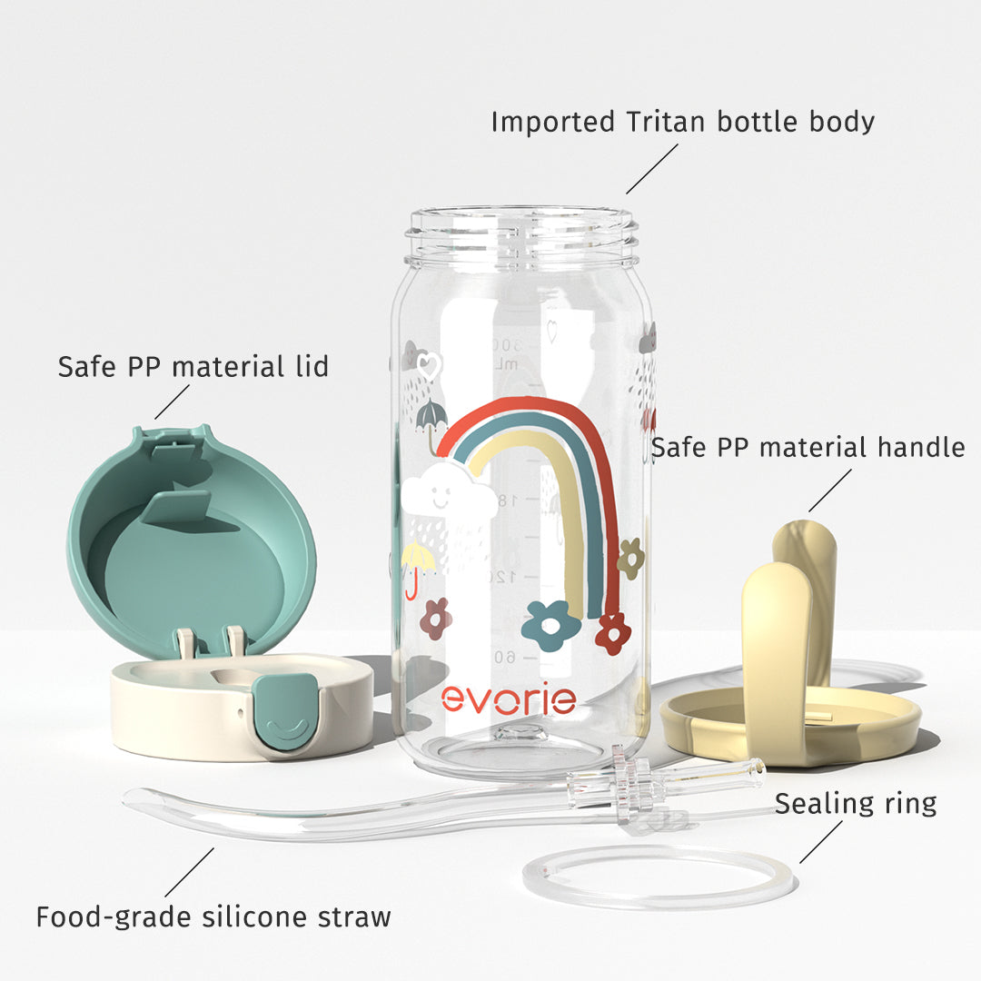 Evorie Tritan Kids Straw Water Bottle Mug 300mL, Rainbow Mist