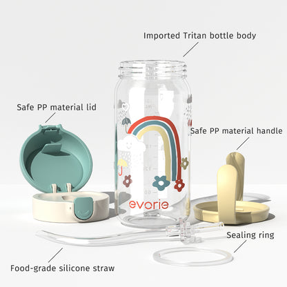 Evorie Tritan Kids Straw Water Bottle Mug 300mL, Rainbow Mist