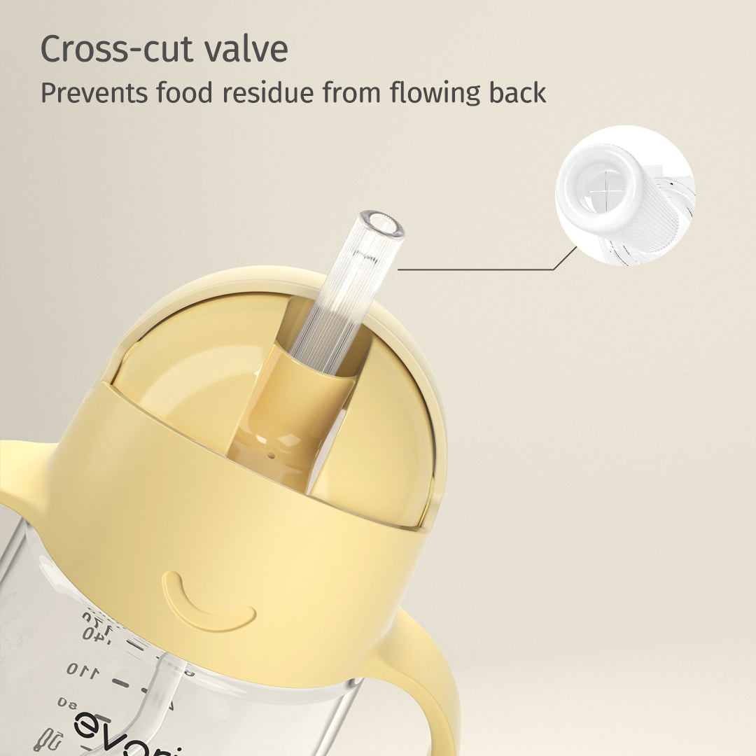 Evorie Tritan Baby 360 Straw Water Bottle Sippy Cup 200mL, Lemon Yellow