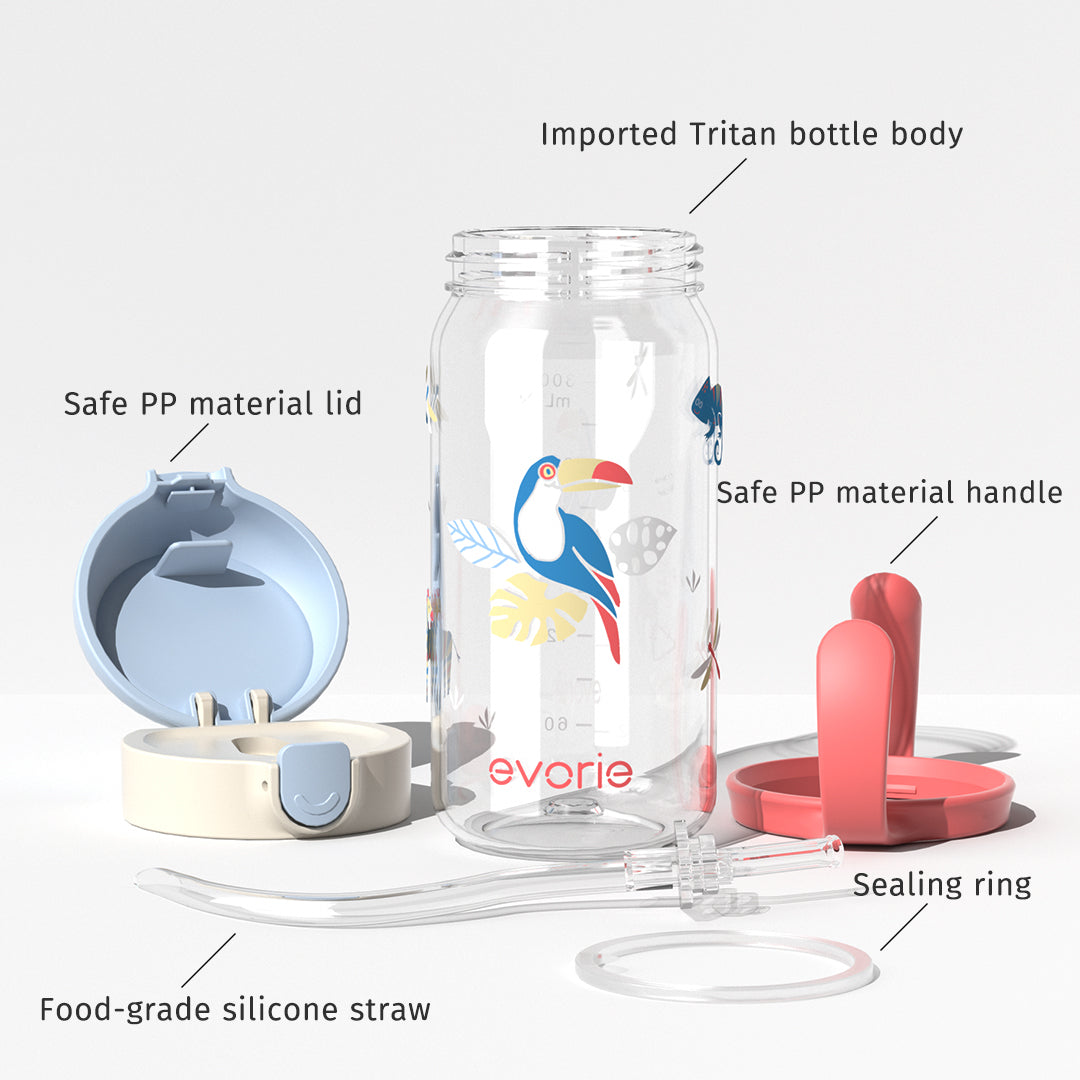 Evorie Tritan Kids Straw Water Bottle Mug 300mL, Toucan