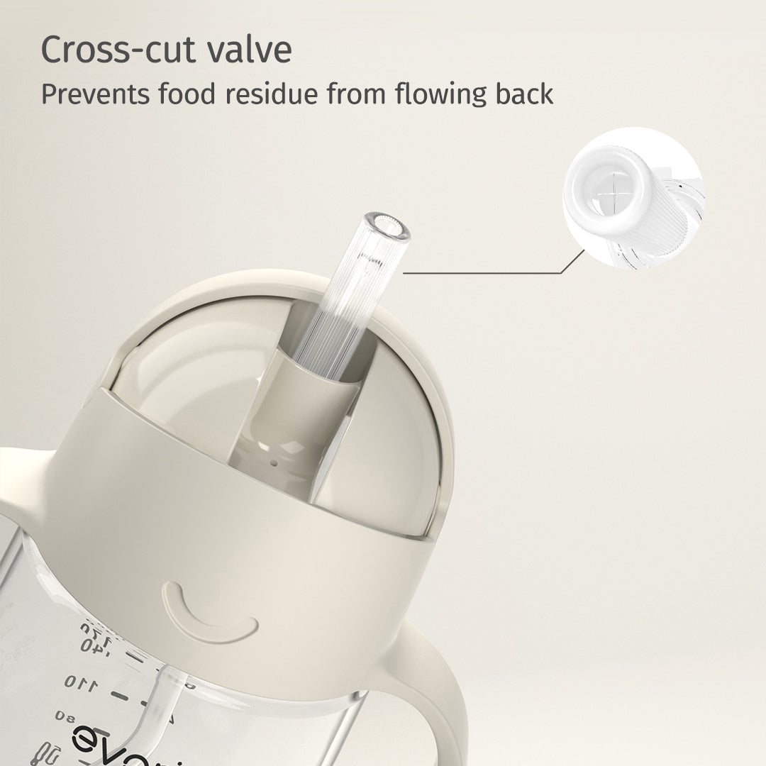 Evorie Tritan Baby 360 Straw Water Bottle Sippy Cup 200mL, Cream Beige