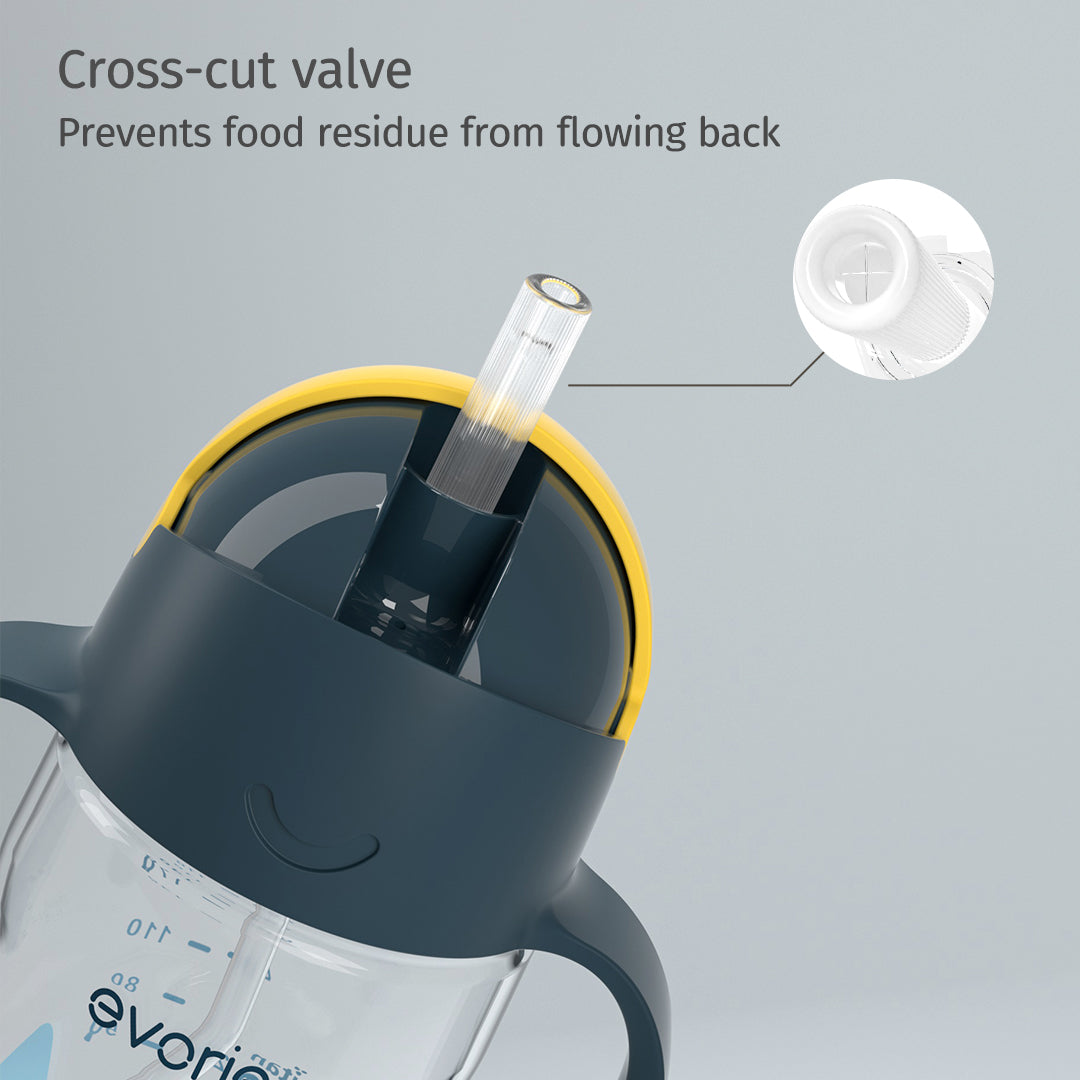 Evorie Tritan Baby 360 Straw Water Bottle Sippy Cup 200mL, Bumble Bee