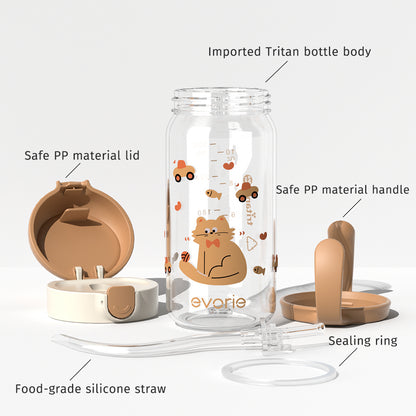 Evorie Tritan Kids Straw Water Bottle Mug 300mL, Kitty Meow