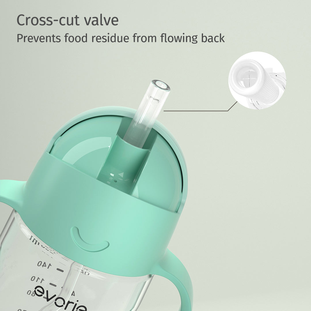 Evorie Tritan Baby 360 Straw Water Bottle Sippy Cup 200mL, Mint