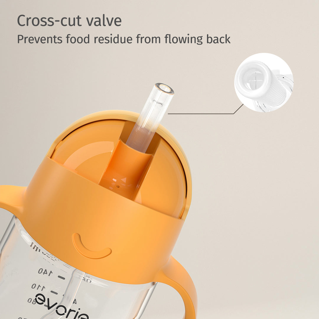 Evorie Tritan Baby 360 Straw Water Bottle Sippy Cup 200mL, Apricot