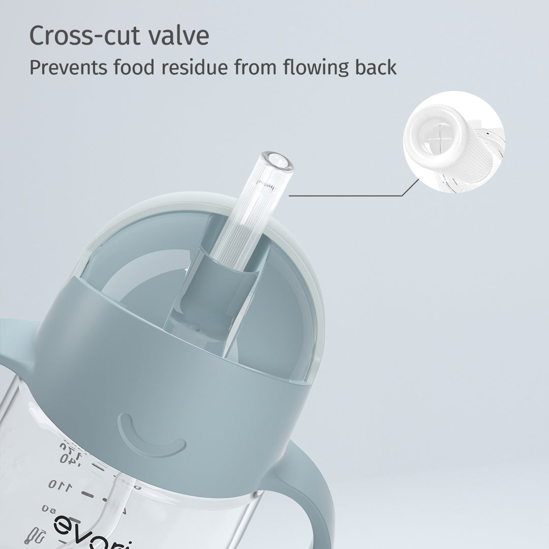 Evorie Tritan Baby 360 Straw Water Bottle Sippy Cup 200mL, Lake Blue