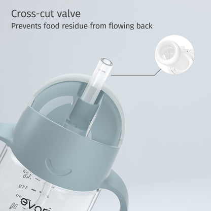 Evorie Tritan Baby 360 Straw Water Bottle Sippy Cup 200mL, Lake Blue