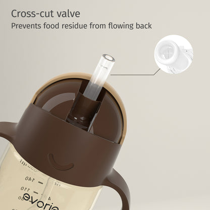 Evorie Tritan Baby 360 Straw Water Bottle Sippy Cup 200mL, Coffee