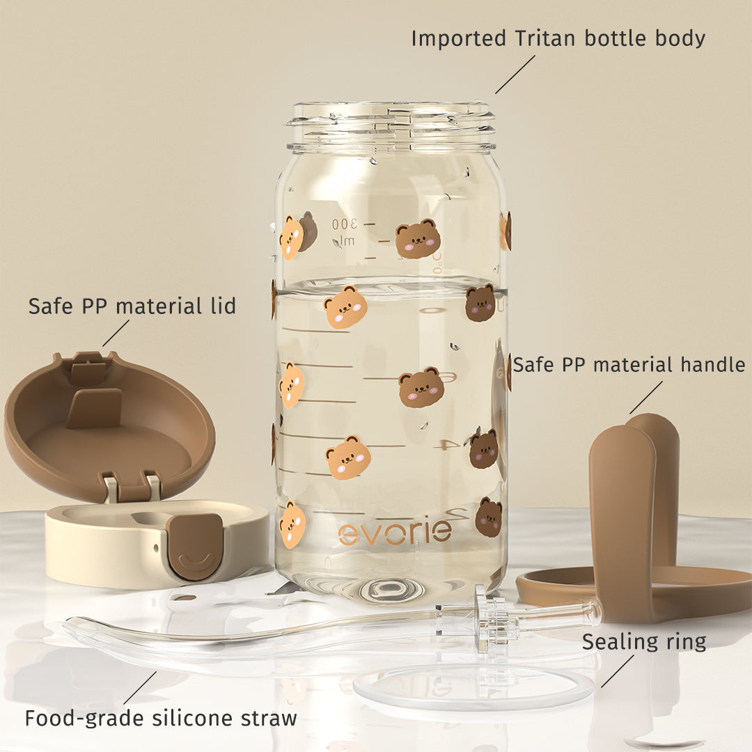 Evorie Tritan Kids Straw Water Bottle Mug 300mL, Honey Bear