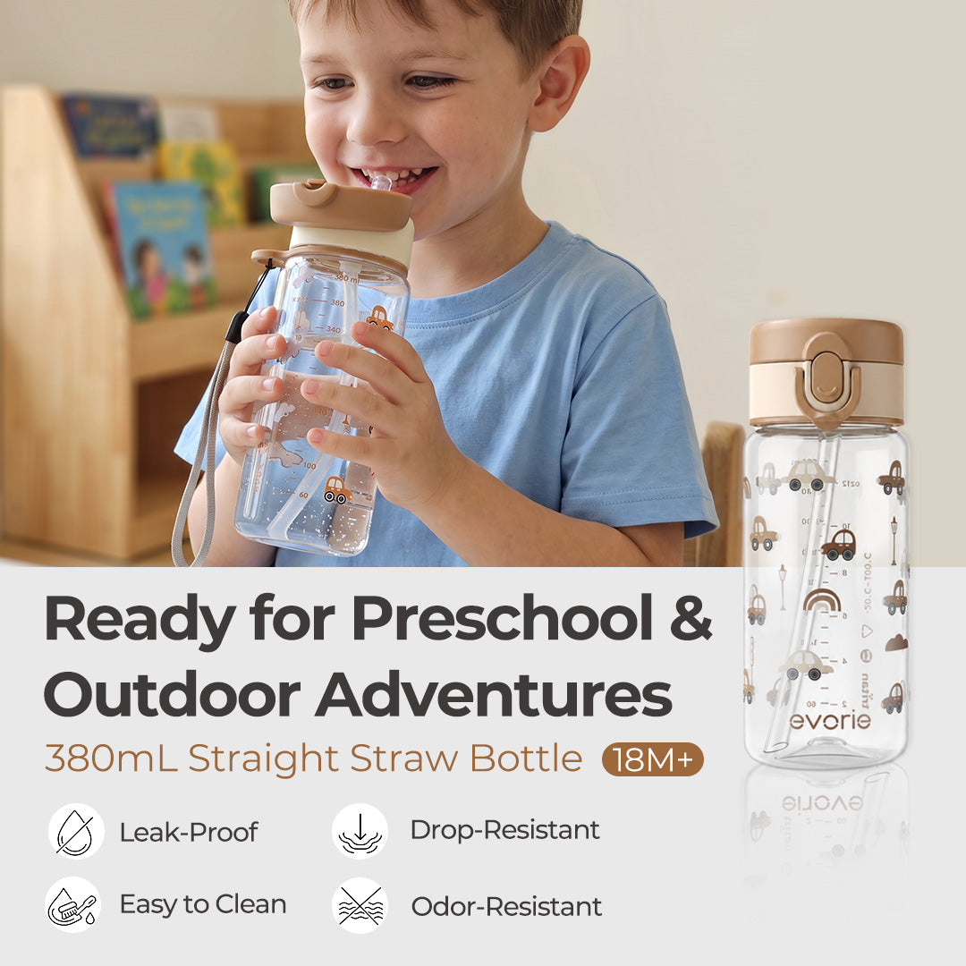 Botol Minum Anak Sedotan Evorie Tritan 380ml, Dinosaurus Hijau