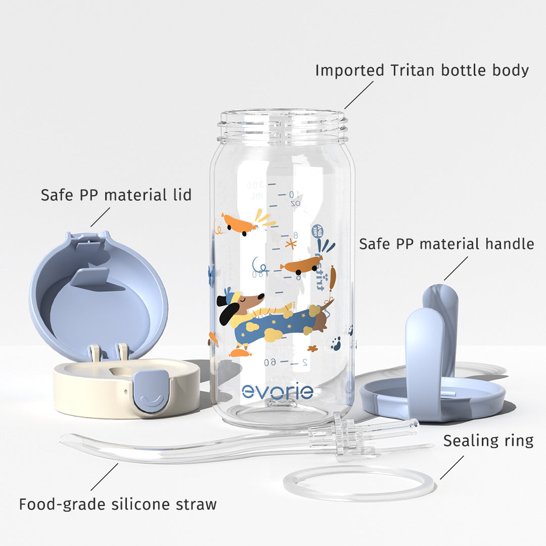 Evorie Tritan Kids Straw Water Bottle Mug 300mL, Dachshund