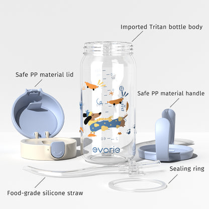 Evorie Tritan Kids Straw Water Bottle Mug 300mL, Dachshund