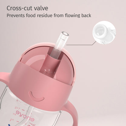 Evorie Tritan Baby 360 Straw Water Bottle Sippy Cup 200mL, Pink Explorer