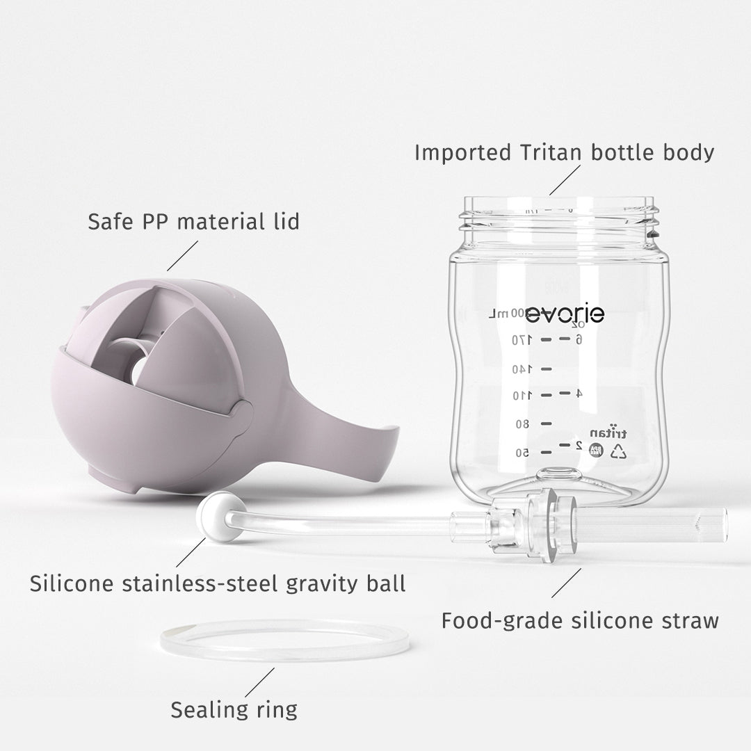 Evorie Tritan Baby 360 Straw Water Bottle Sippy Cup 200mL, Taro Purple