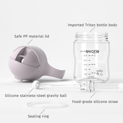Evorie Tritan Baby 360 Straw Water Bottle Sippy Cup 200mL, Taro Purple