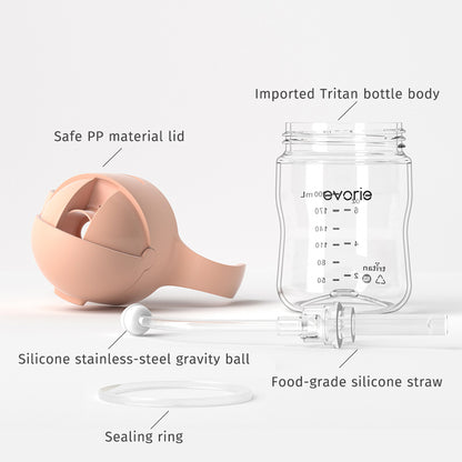 Evorie Tritan Baby 360 Straw Water Bottle Sippy Cup 200mL, Peach Pink