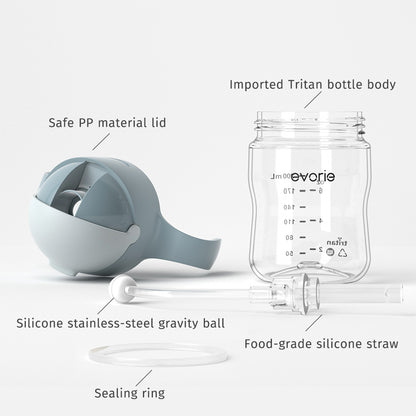 Evorie Tritan Baby 360 Straw Water Bottle Sippy Cup 200mL, Lake Blue