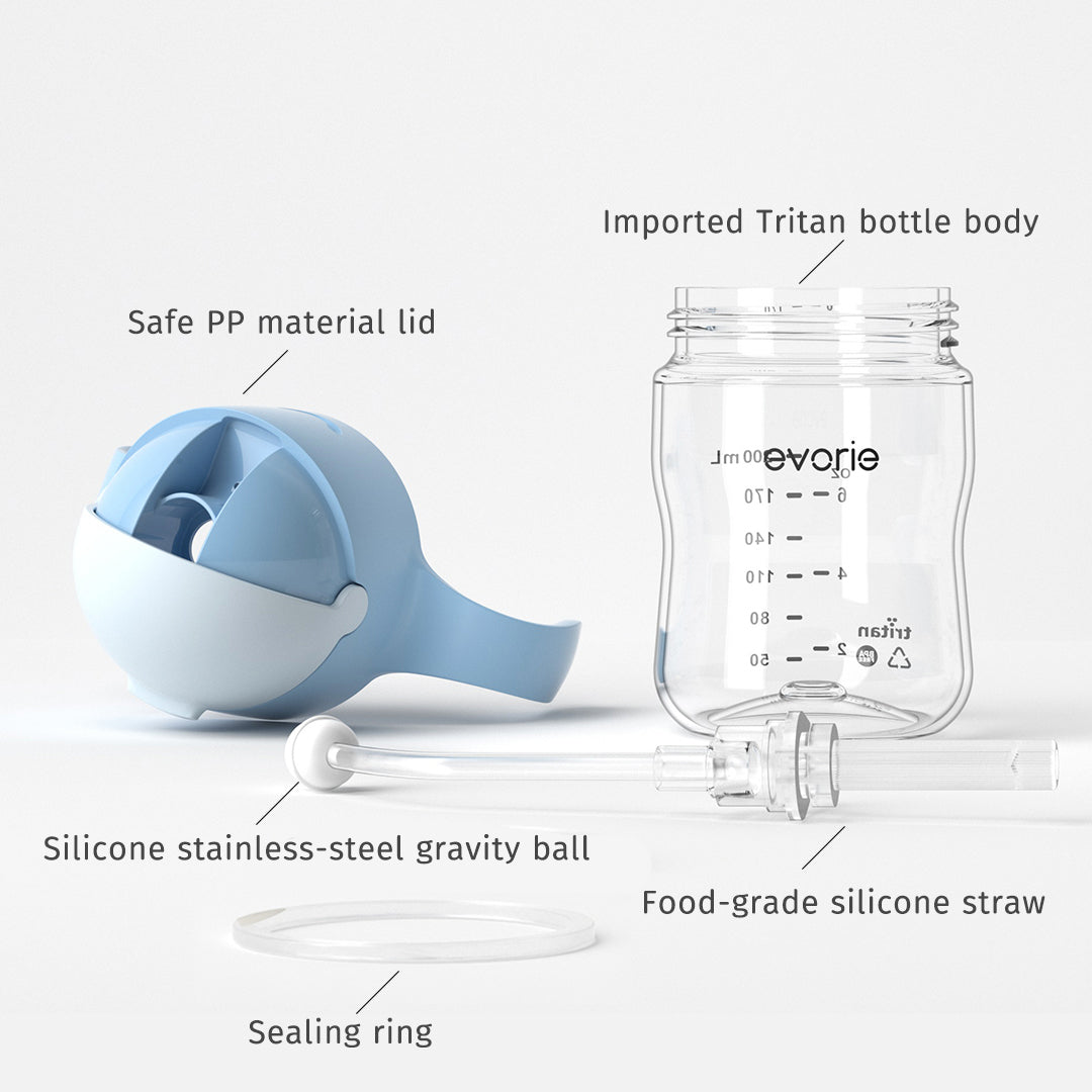 Evorie Tritan Baby 360 Straw Water Bottle Sippy Cup 200mL, Bluemoon