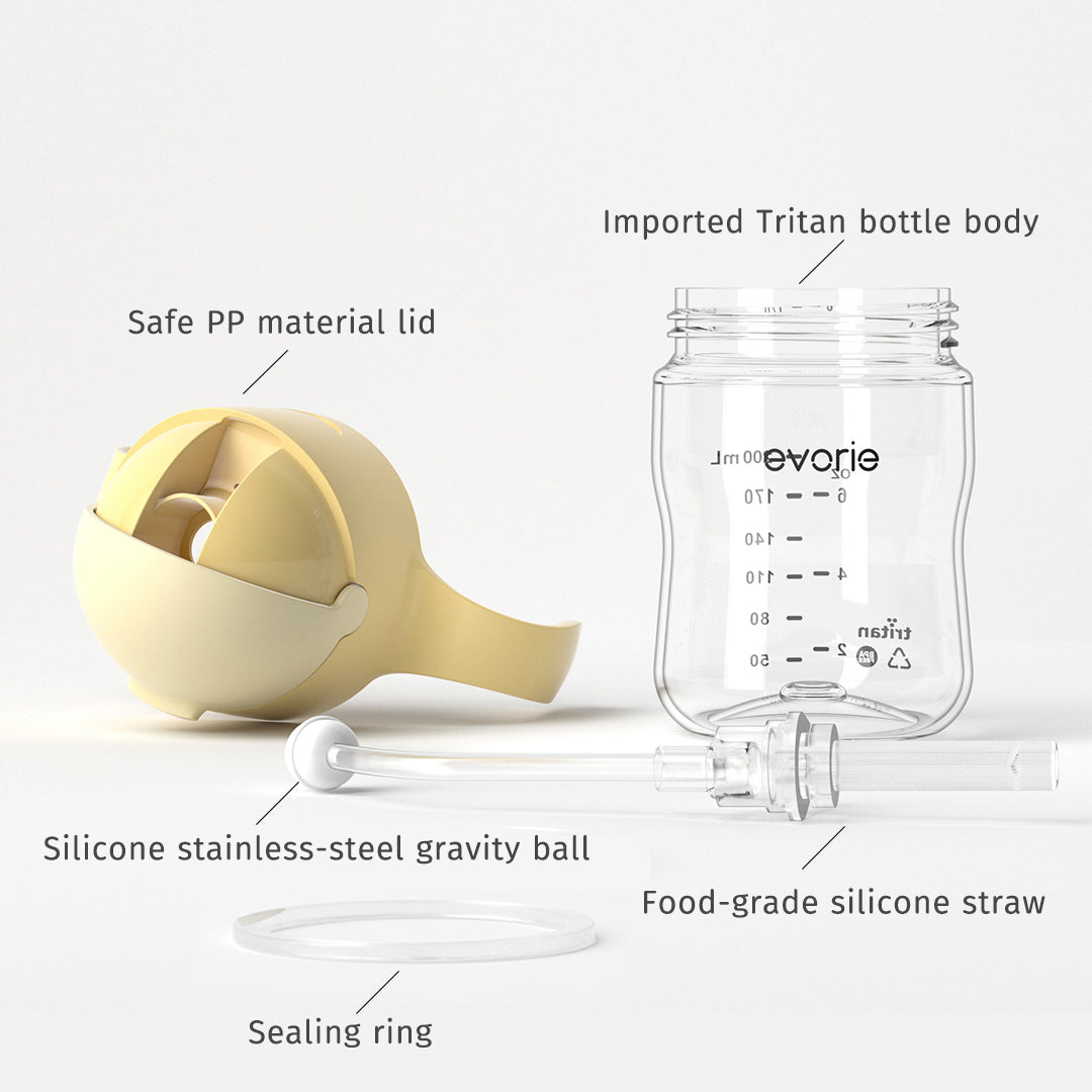 Evorie Tritan Baby 360 Straw Water Bottle Sippy Cup 200mL, Lemon Yellow